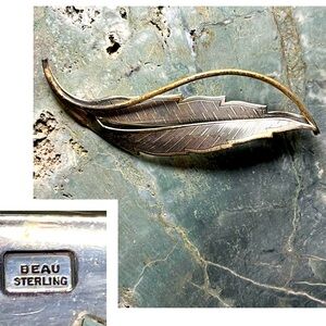 Beau Sterling Silver Leaf Vintage 50’s Brooch